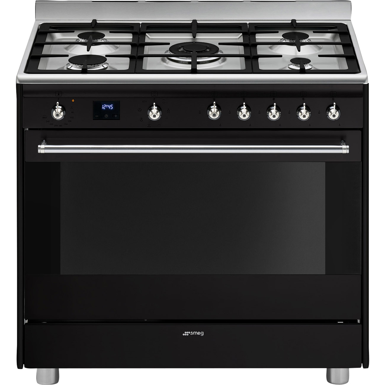 Black 90cm Smeg Cooker with Gas Hob