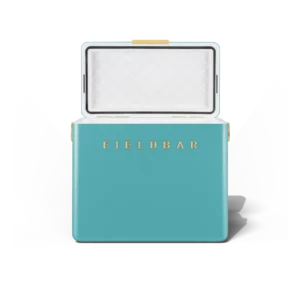 Fieldbar 24L Gin Trunk cooler box in Bazaruto Blue, front open view