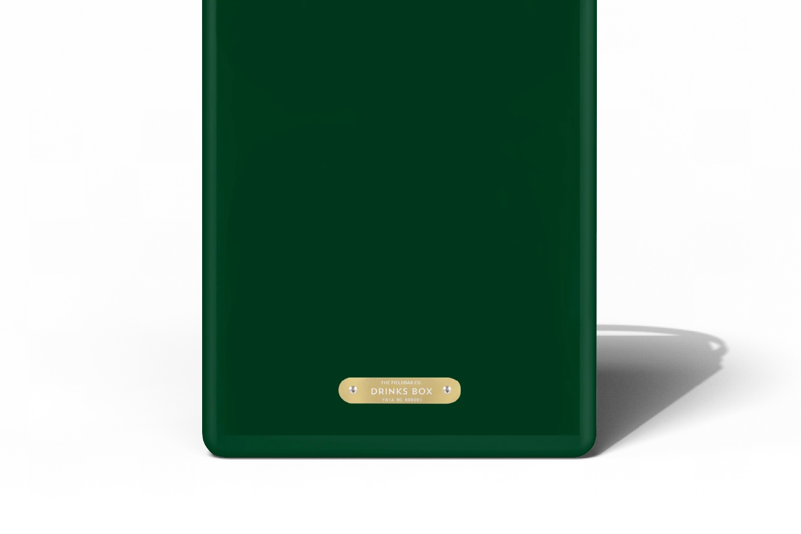 Fieldbar 10L Drinks Box cooler box in Racing Green, numbered brass plaque detail