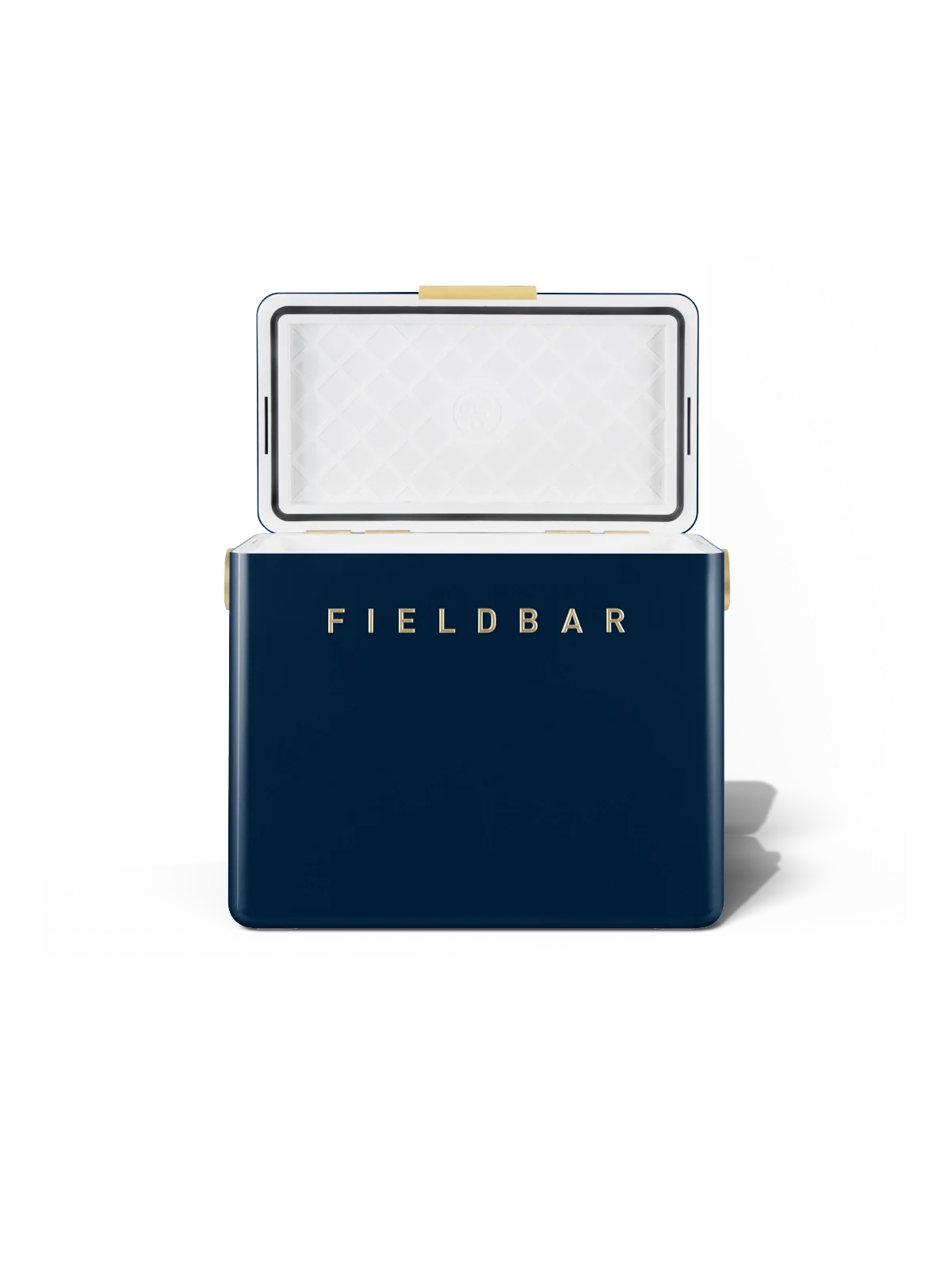 Fieldbar 24L Trunk in Sea Boat Blue, open with the lid raised